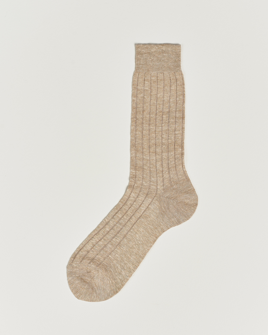 Heren | Ondergoed | Bresciani | Linen Ribbed Short Socks Sand Melange