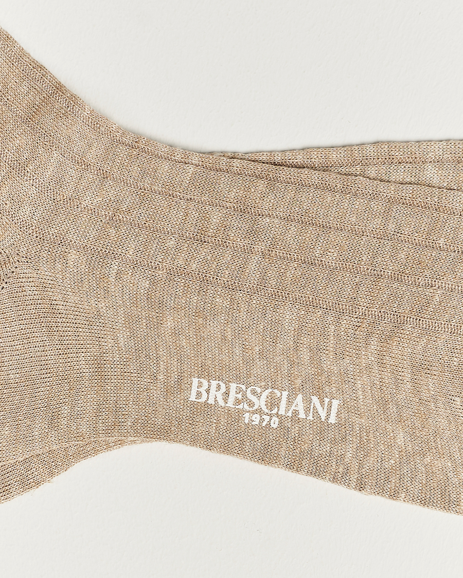 Heren |  | Bresciani | Linen Ribbed Short Socks Sand Melange