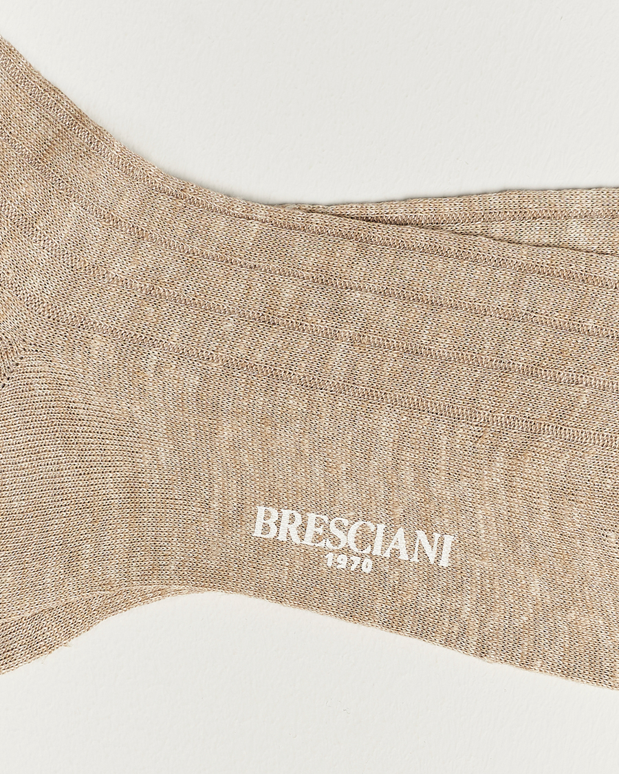 Heren | De linnenkast | Bresciani | Linen Ribbed Short Socks Sand Melange