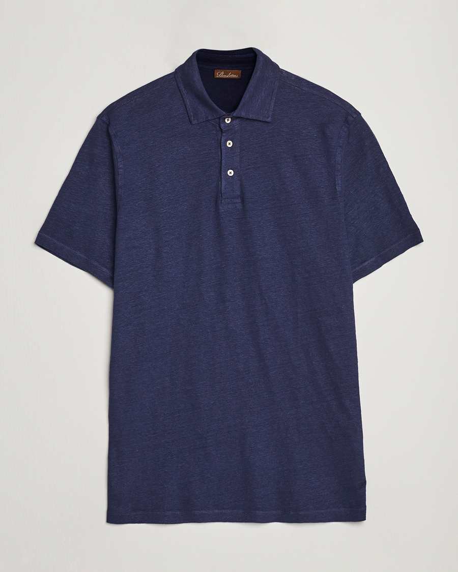 Heren | Polo's | Stenströms | Linen Polo Shirt Navy