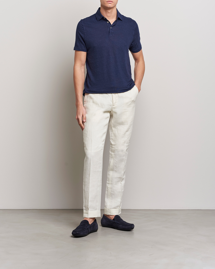 Heren | Polo's | Stenströms | Linen Polo Shirt Navy