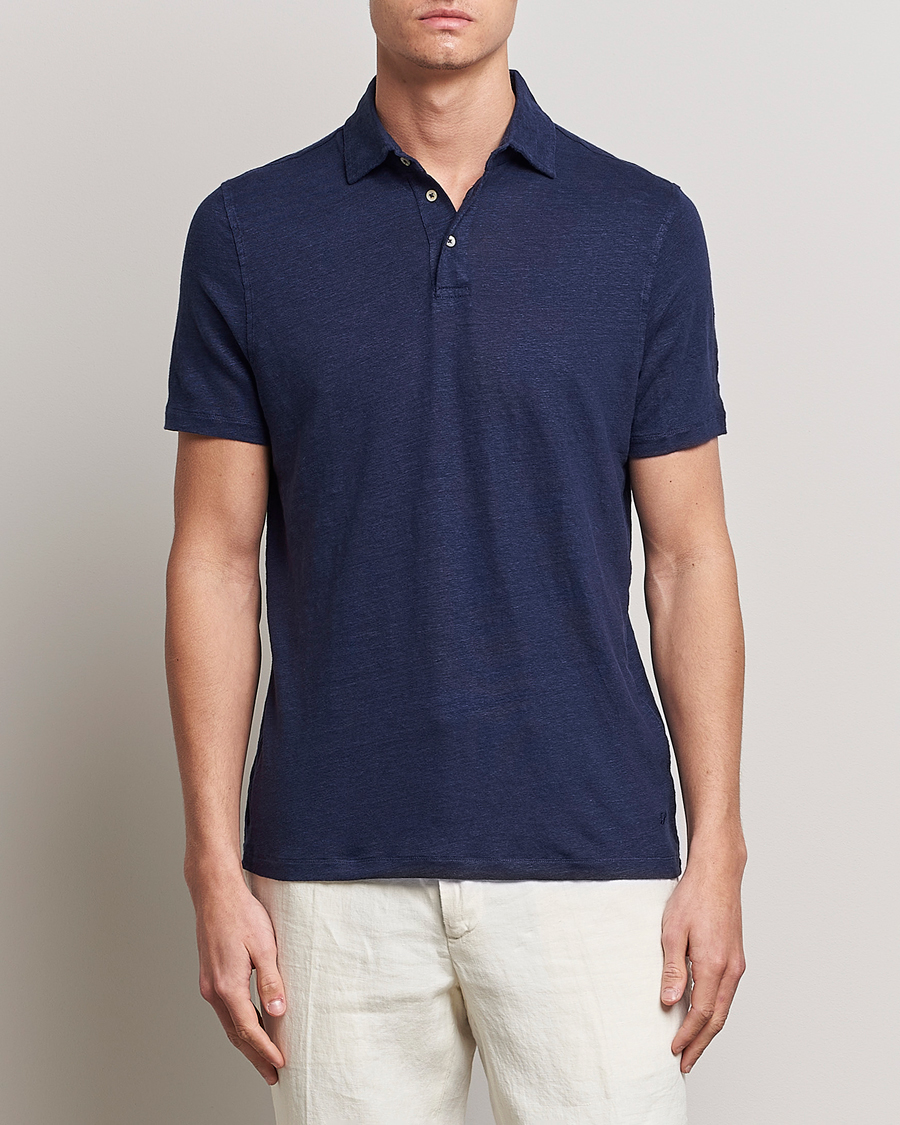 Heren | Polo's | Stenströms | Linen Polo Shirt Navy