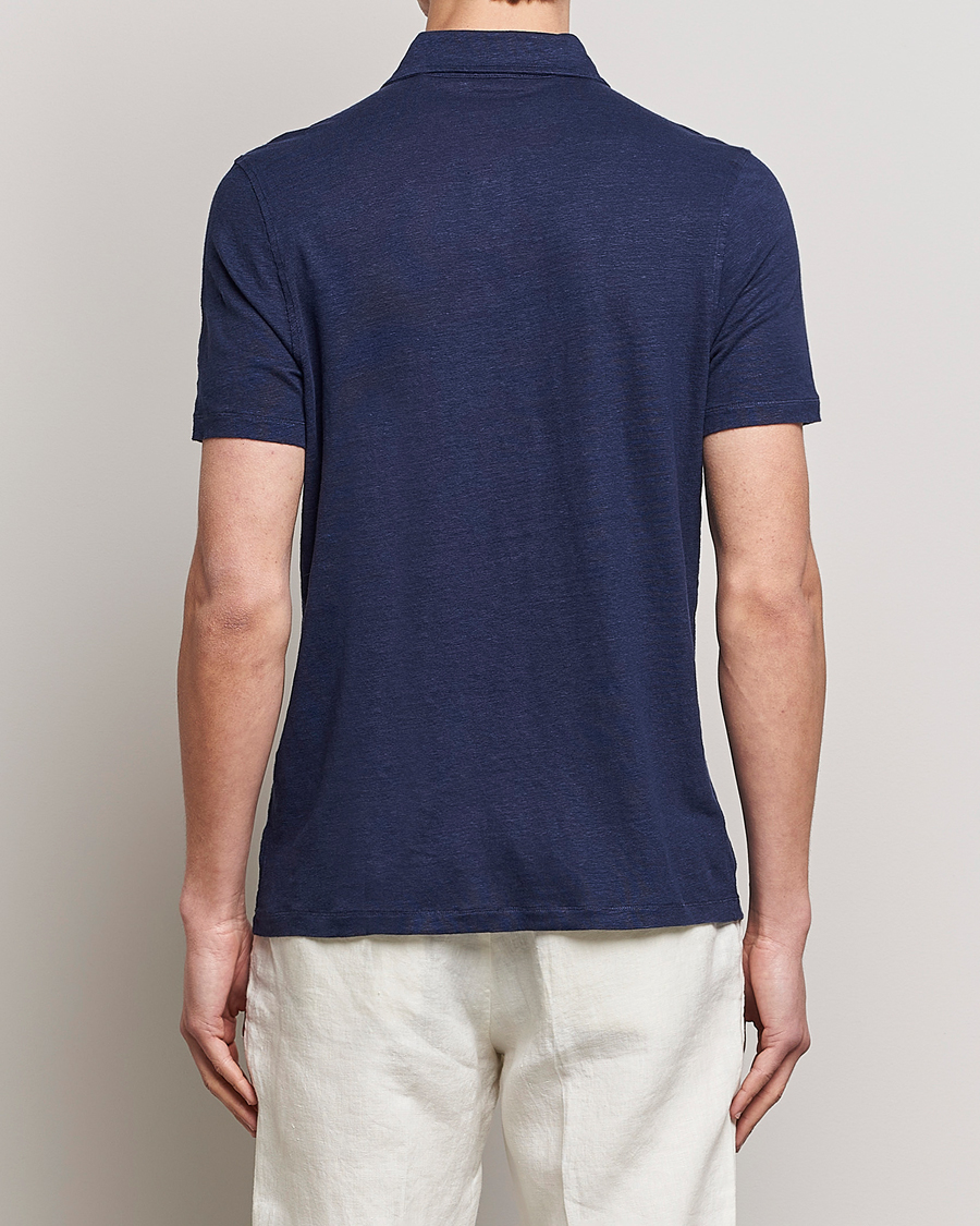 Heren | Polo's | Stenströms | Linen Polo Shirt Navy