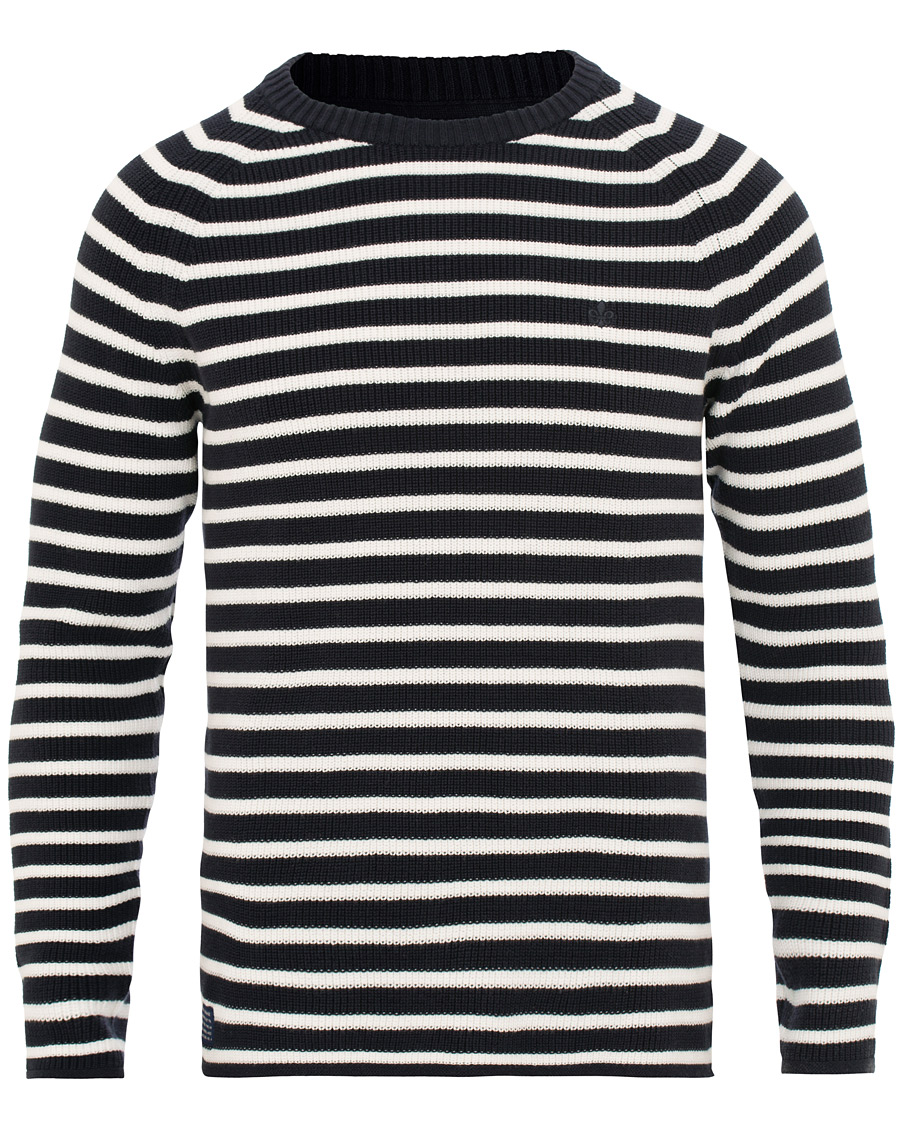 Heren | Truien | Morris | Calton Stripe O-Neck White/Navy