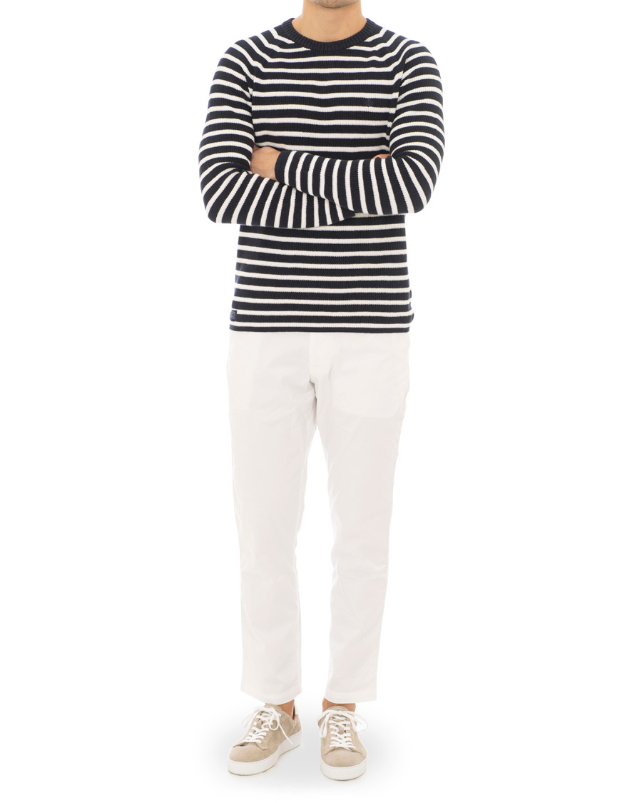 Heren | Truien | Morris | Calton Stripe O-Neck White/Navy