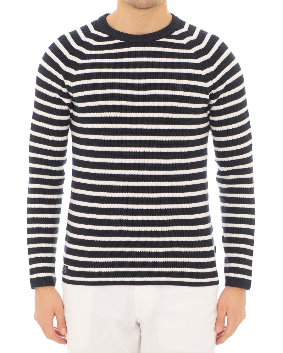Heren | Truien | Morris | Calton Stripe O-Neck White/Navy