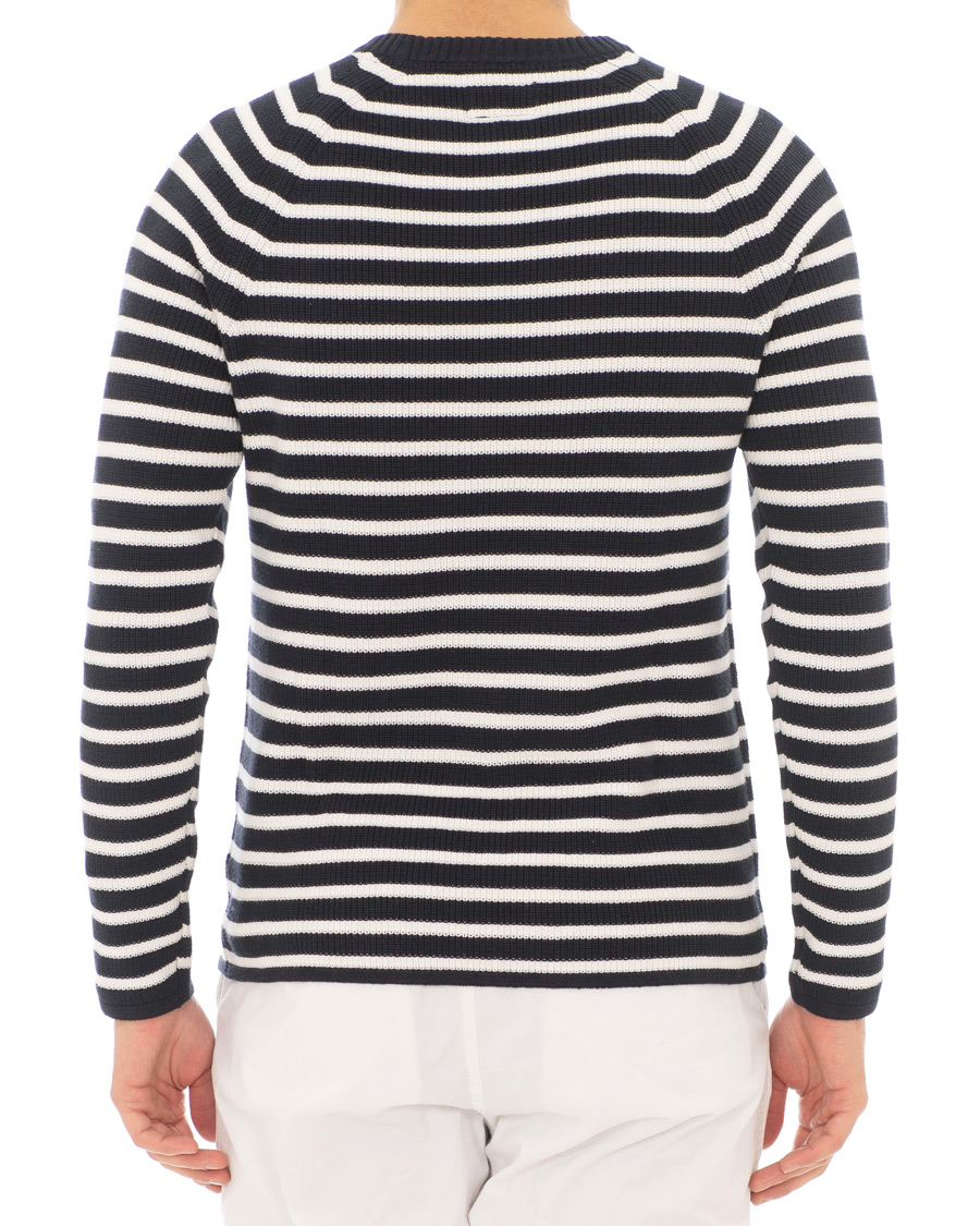 Heren | Truien | Morris | Calton Stripe O-Neck White/Navy