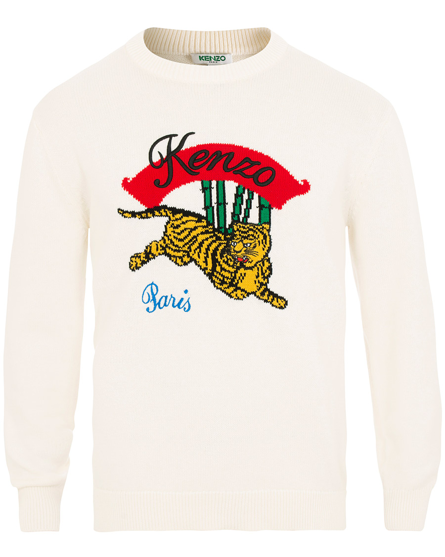 Heren | Truien | KENZO | Jumping Bamboo Tiger Knitted Crew Neck White