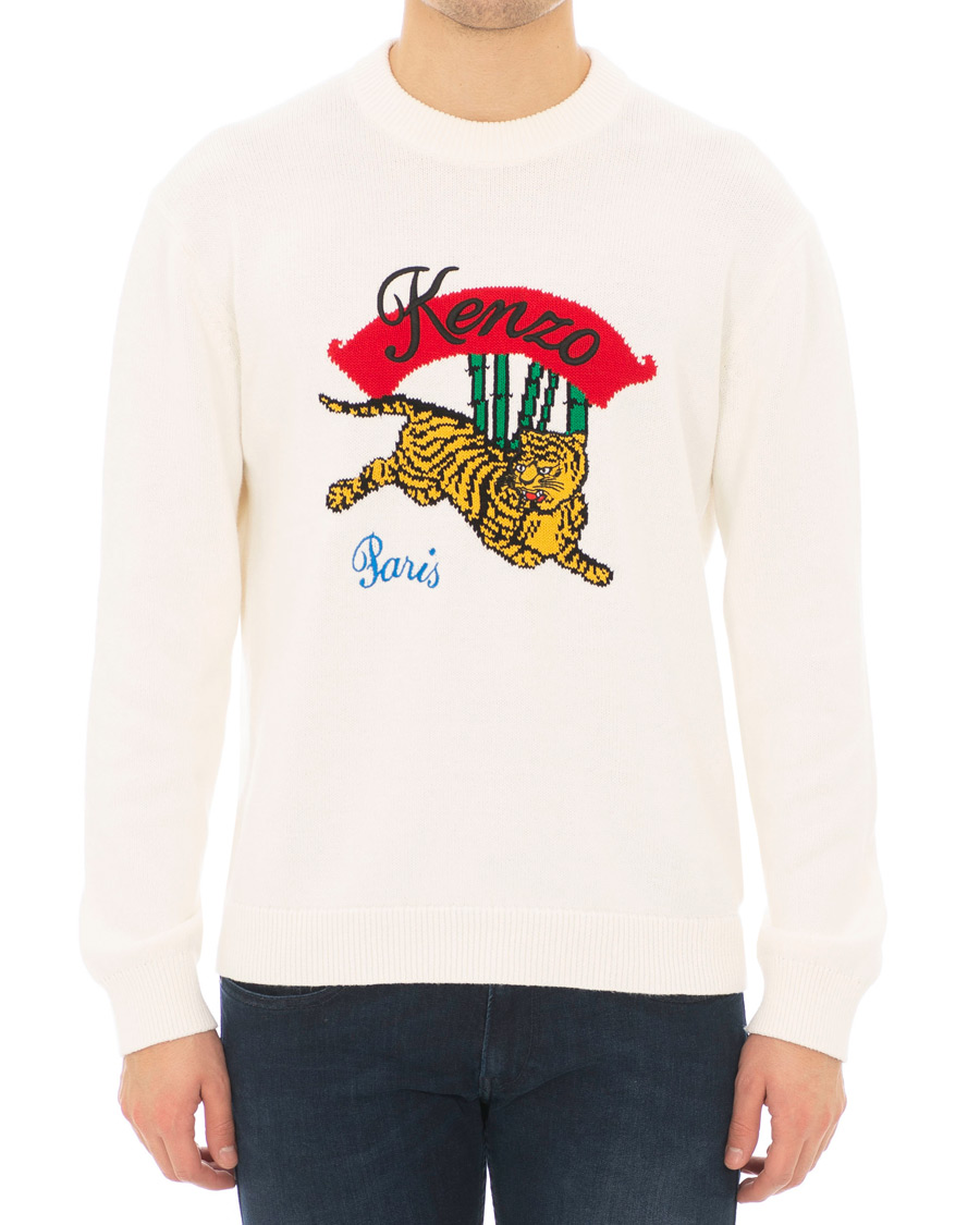 Heren | Truien | KENZO | Jumping Bamboo Tiger Knitted Crew Neck White