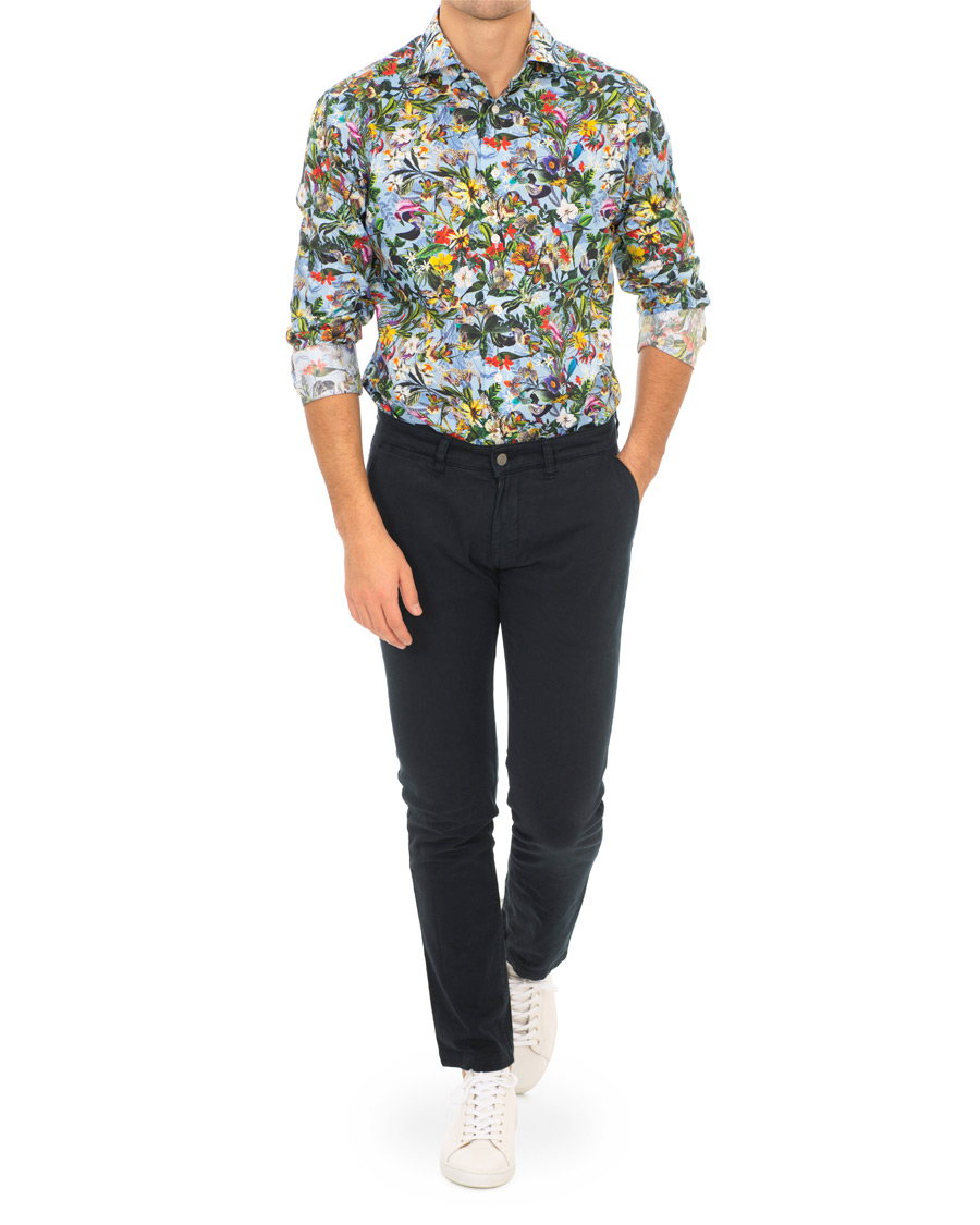 Heren | Overhemden | Eton | Slim Fit Twill Printed Flower Shirt Blue Green