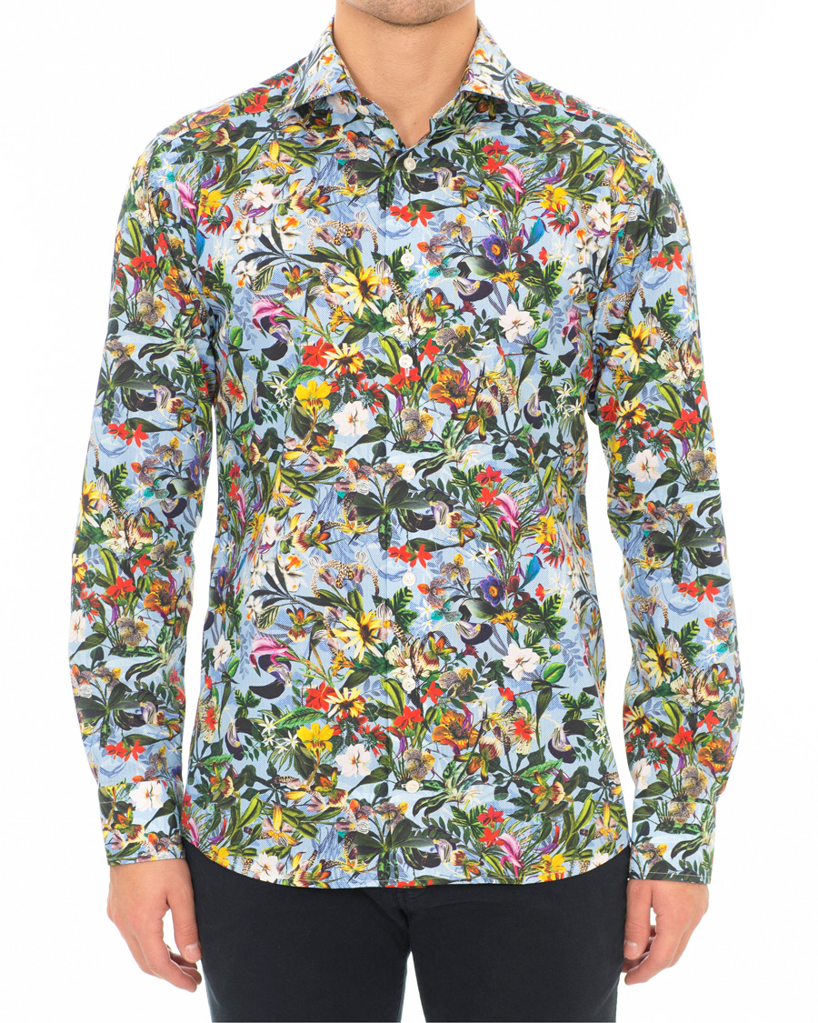 Heren | Overhemden | Eton | Slim Fit Twill Printed Flower Shirt Blue Green