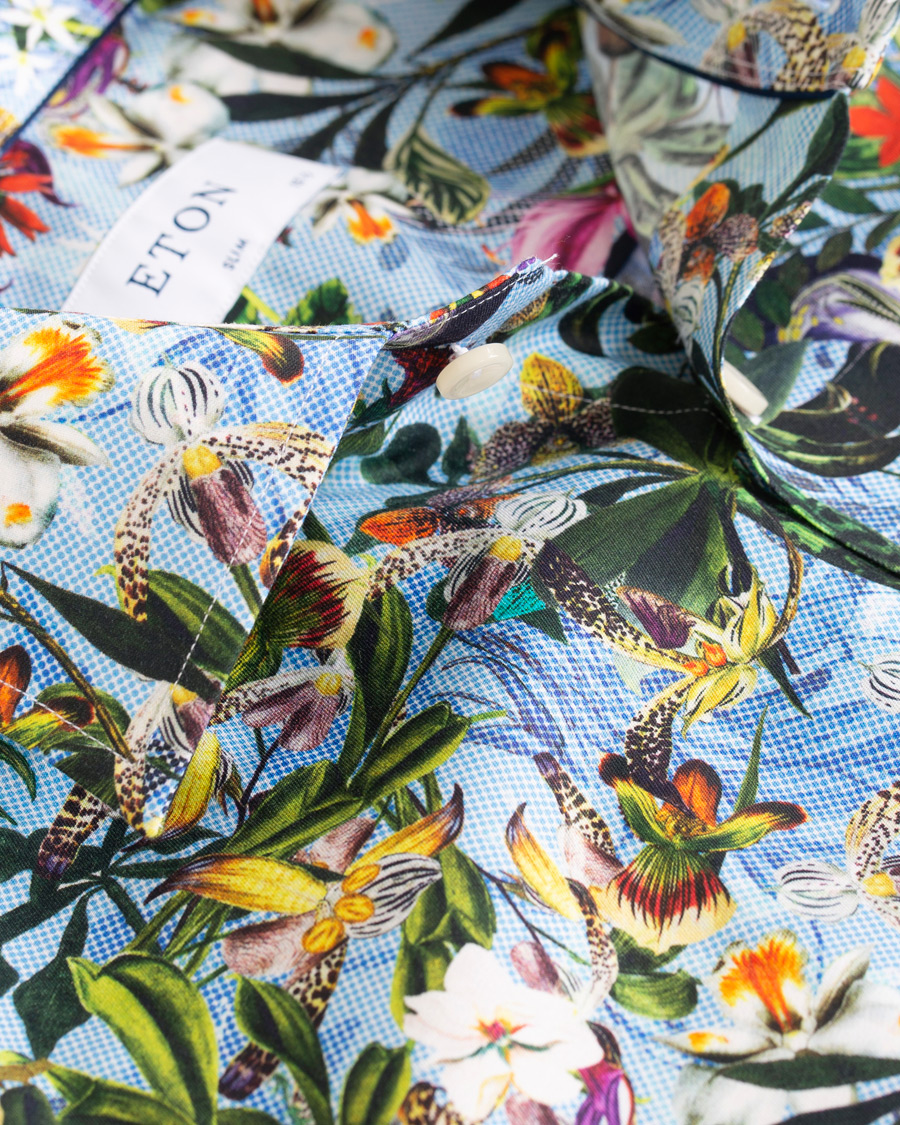 Heren | Overhemden | Eton | Slim Fit Twill Printed Flower Shirt Blue Green