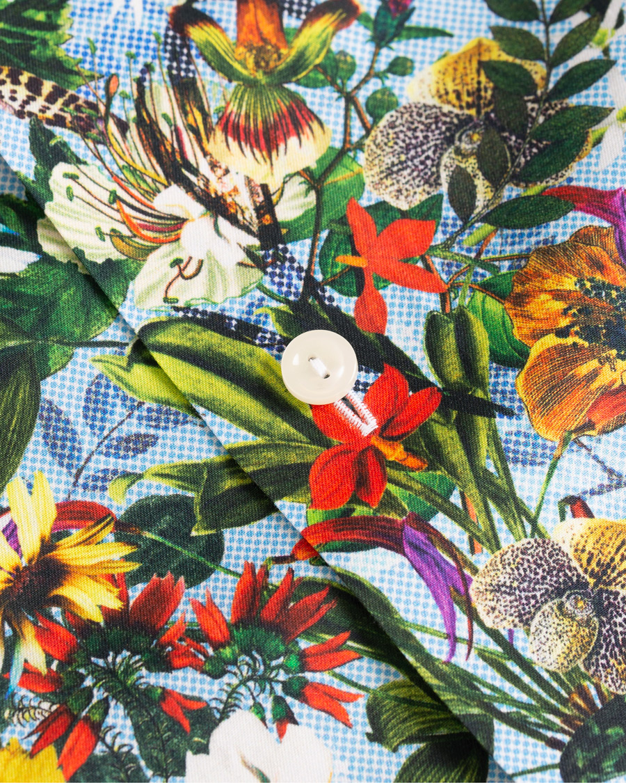 Heren | Overhemden | Eton | Slim Fit Twill Printed Flower Shirt Blue Green
