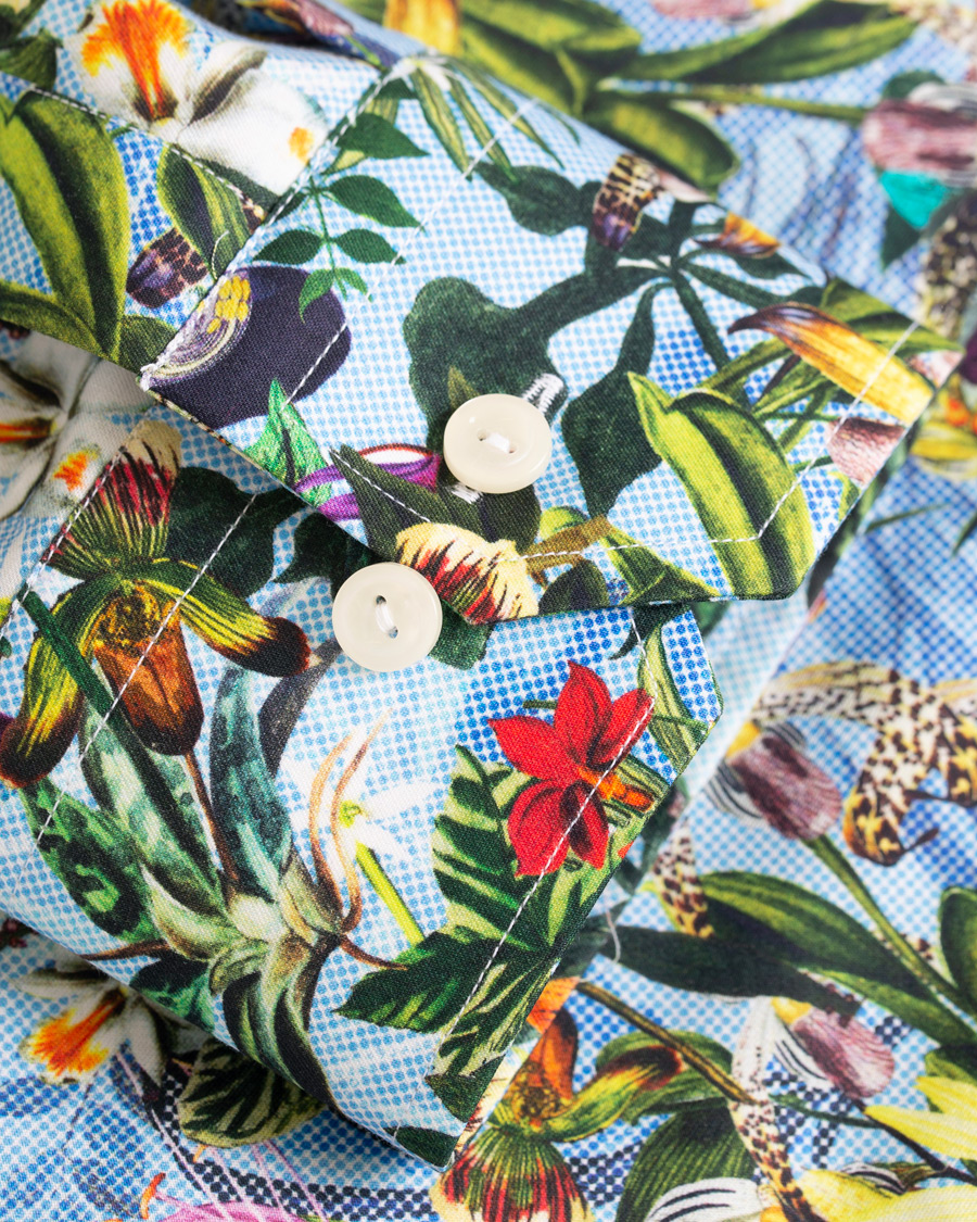 Heren | Overhemden | Eton | Slim Fit Twill Printed Flower Shirt Blue Green