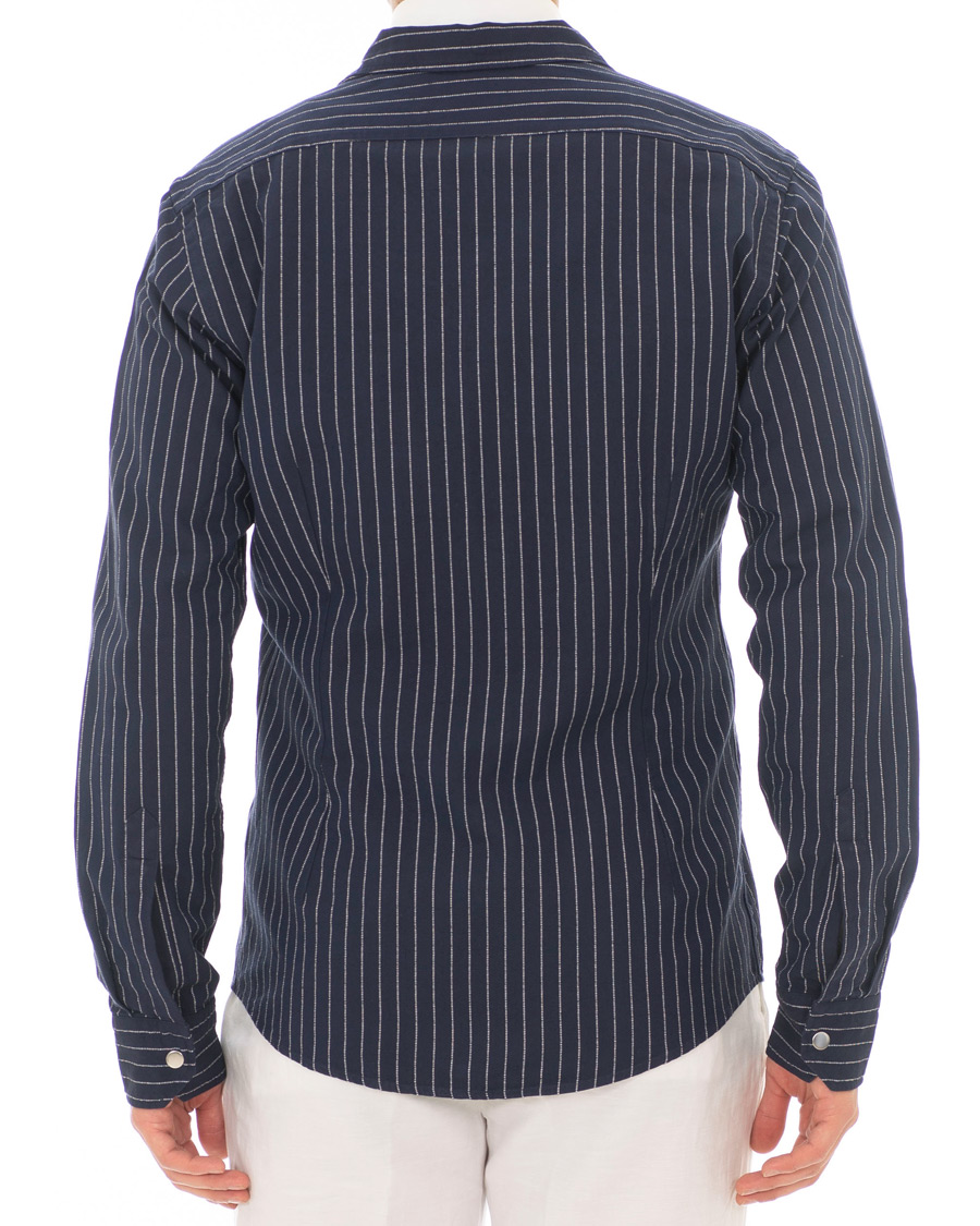 Heren | Overhemden | Eton | Slim Fit Twill Pinstripe Zip Over Shirt Blue