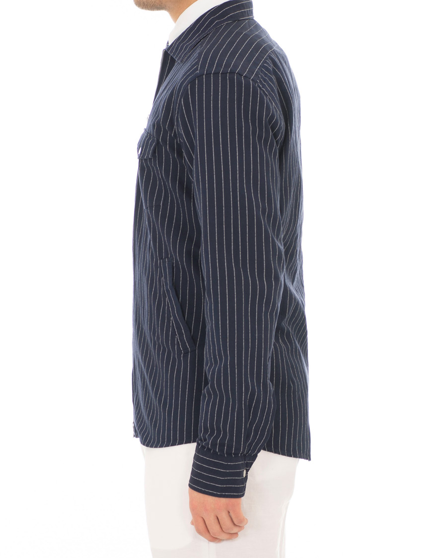 Heren | Overhemden | Eton | Slim Fit Twill Pinstripe Zip Over Shirt Blue