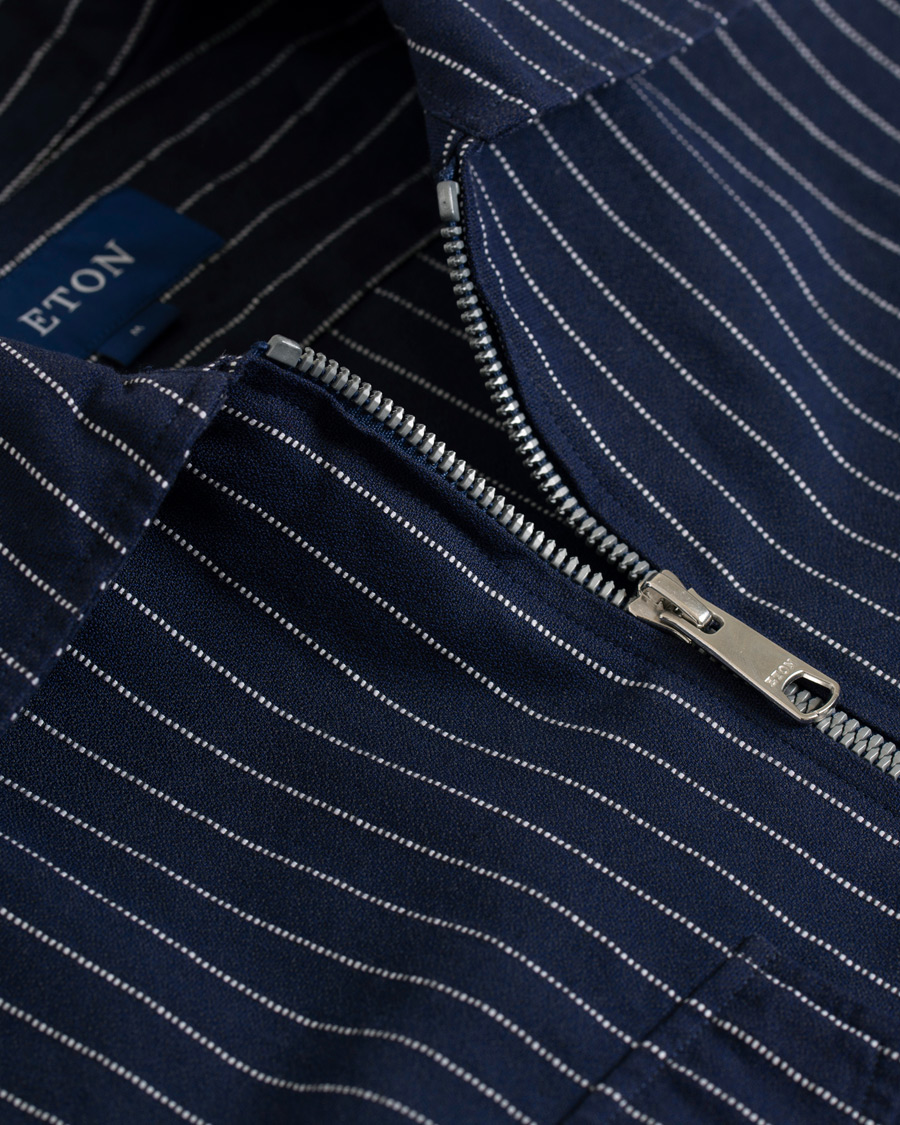 Heren | Overhemden | Eton | Slim Fit Twill Pinstripe Zip Over Shirt Blue