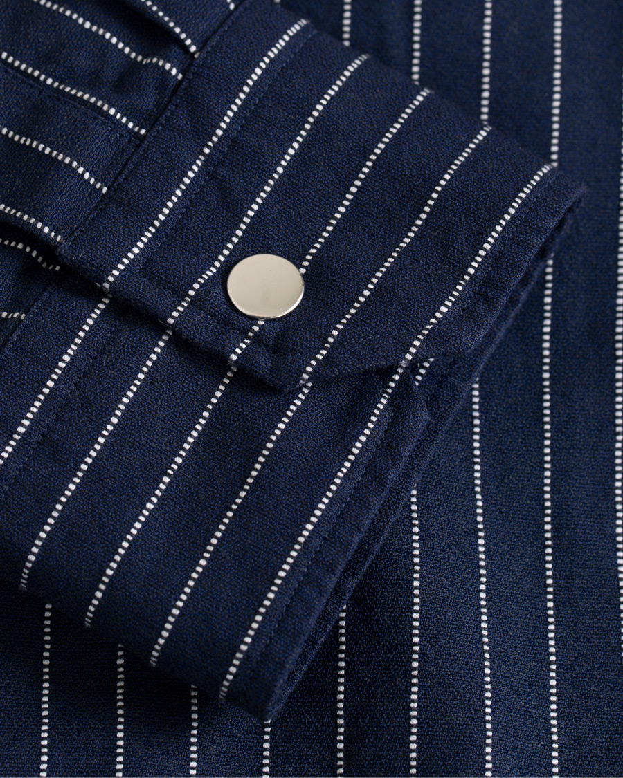 Heren | Overhemden | Eton | Slim Fit Twill Pinstripe Zip Over Shirt Blue