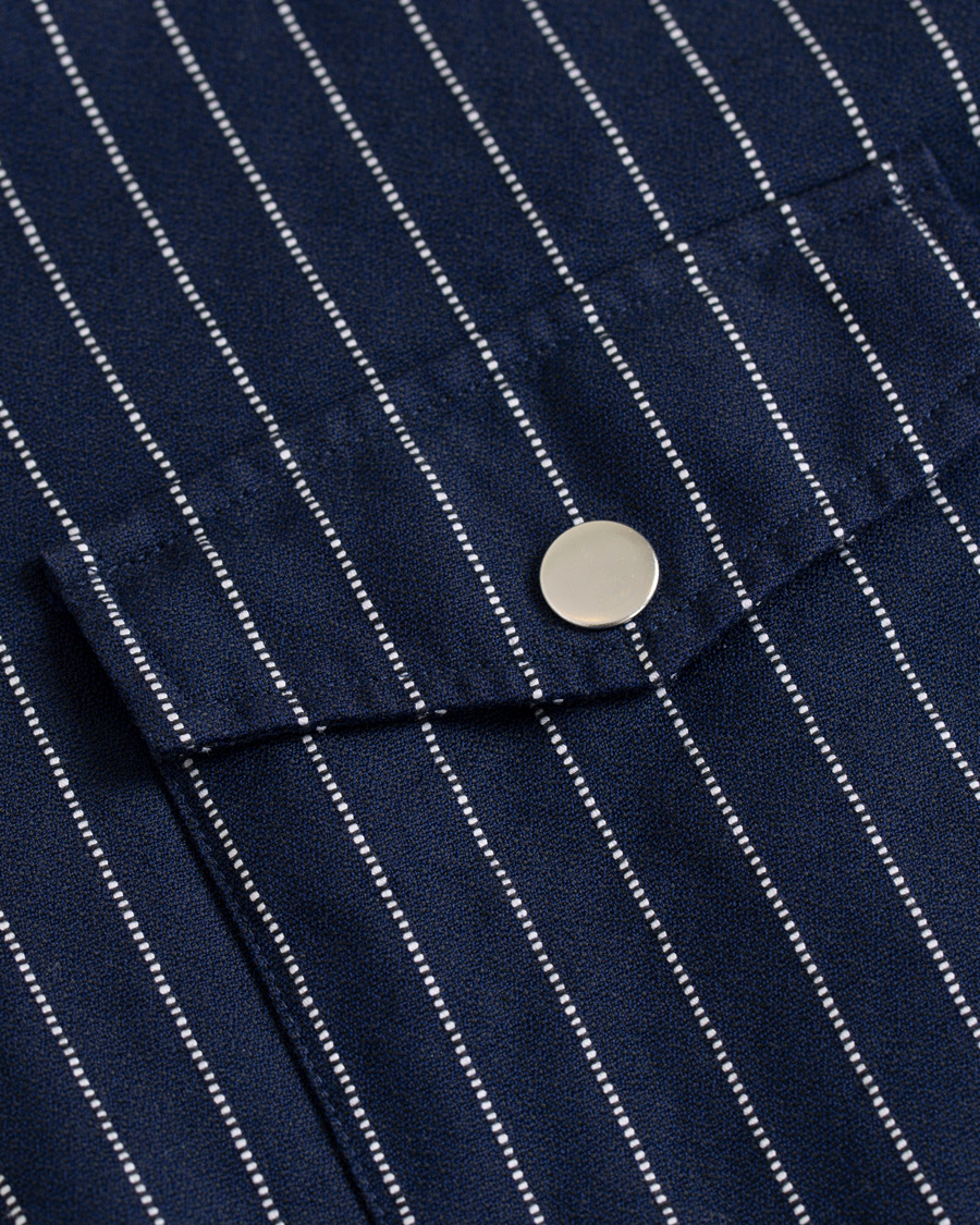Heren | Overhemden | Eton | Slim Fit Twill Pinstripe Zip Over Shirt Blue