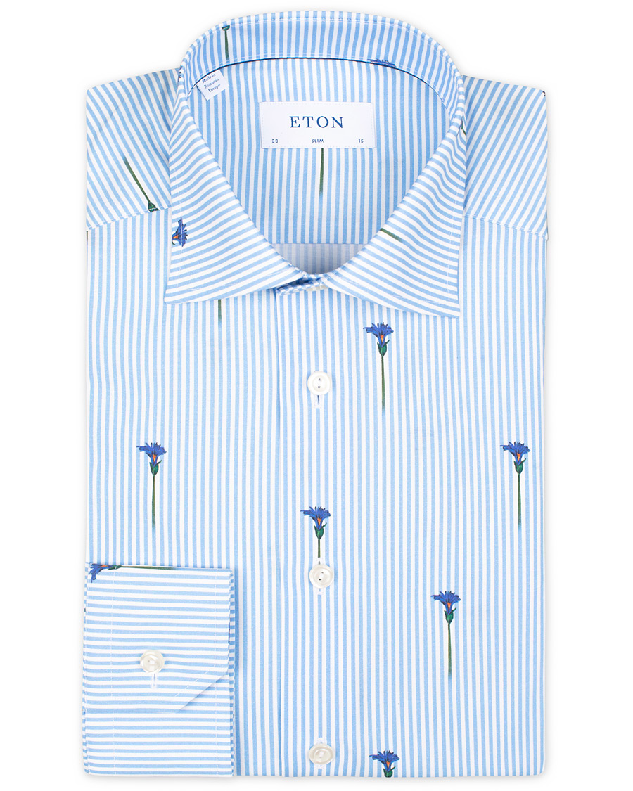 Heren | Overhemden | Eton | Slim Fit Poplin Flower Printed Striped Shirt White