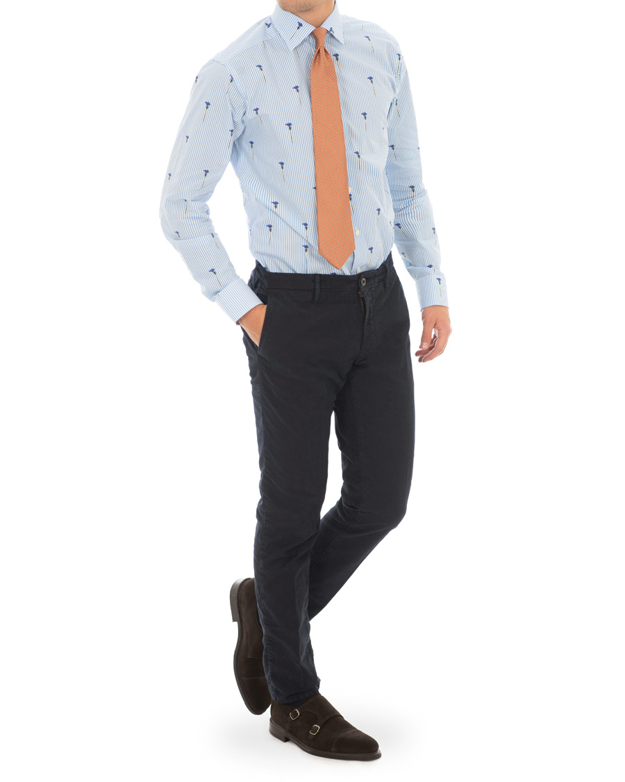 Heren | Overhemden | Eton | Slim Fit Poplin Flower Printed Striped Shirt White