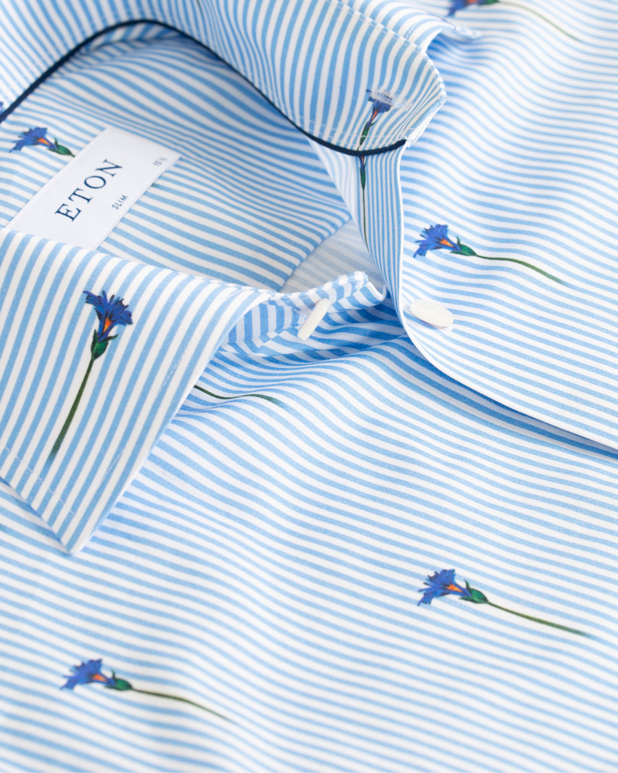 Heren | Overhemden | Eton | Slim Fit Poplin Flower Printed Striped Shirt White