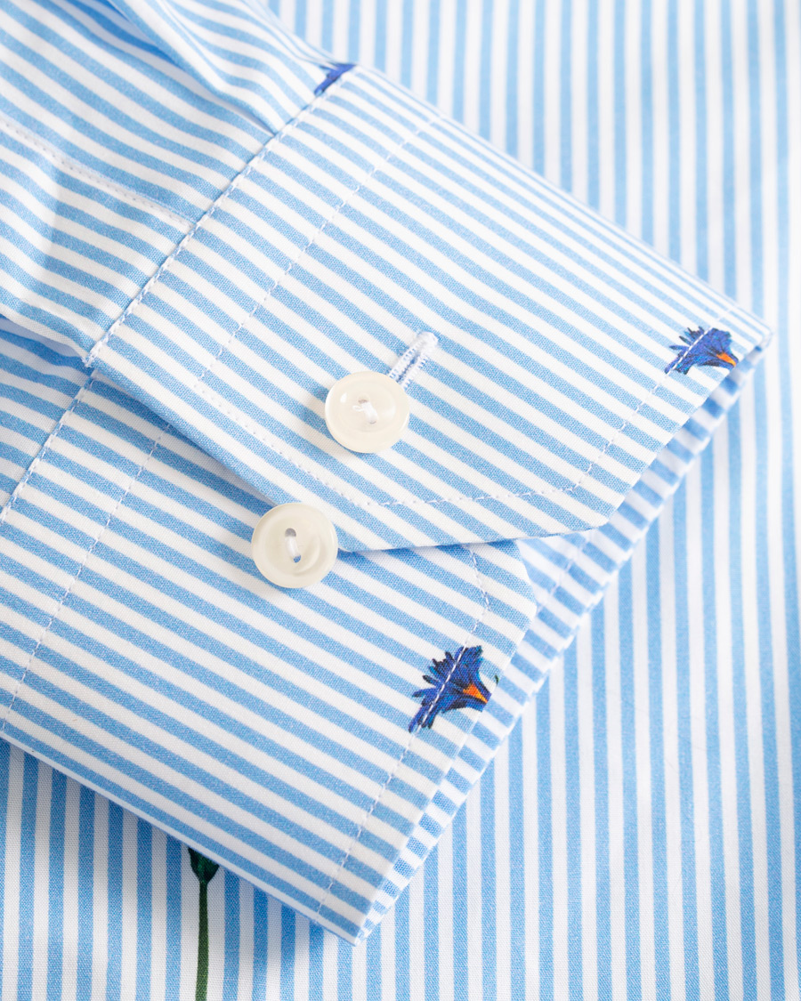 Heren | Overhemden | Eton | Slim Fit Poplin Flower Printed Striped Shirt White