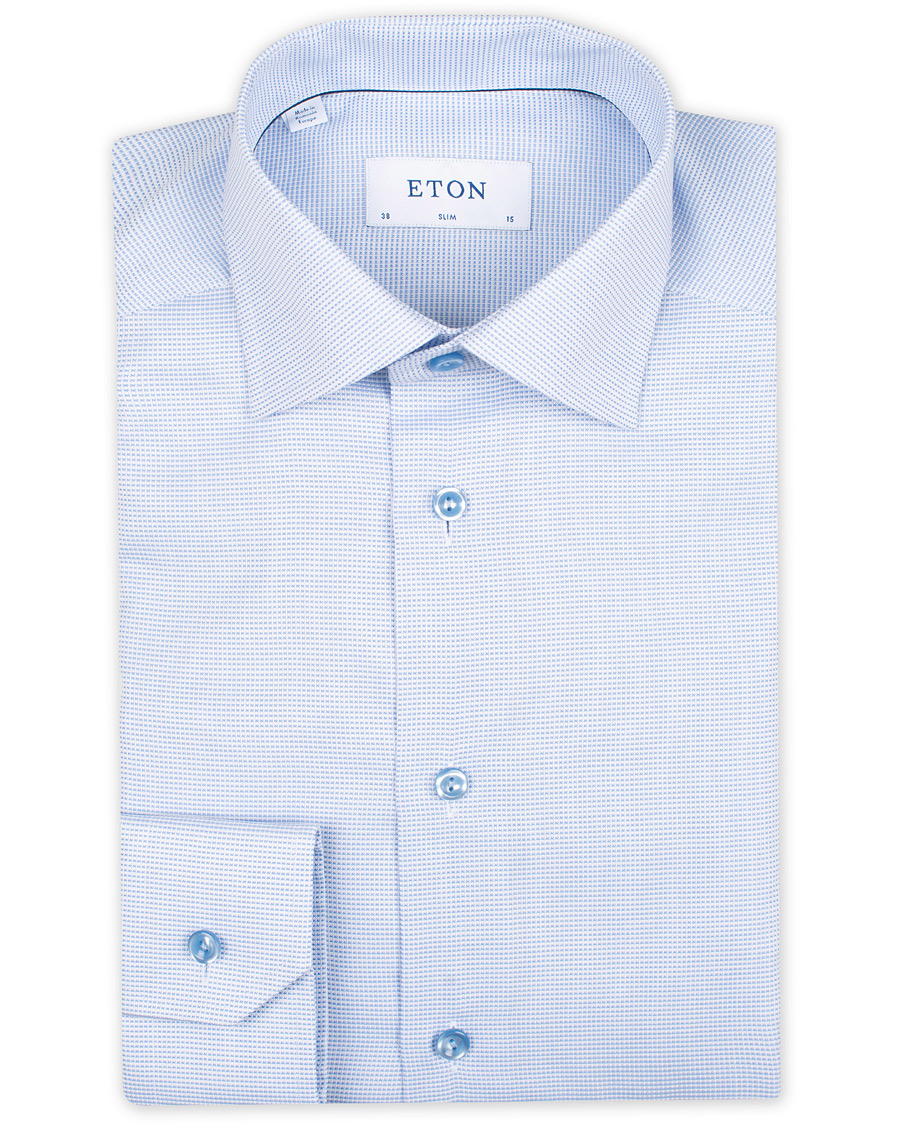 Heren | Overhemden | Eton | Slim Fit Micro Pattern Cutaway Shirt Light Blue