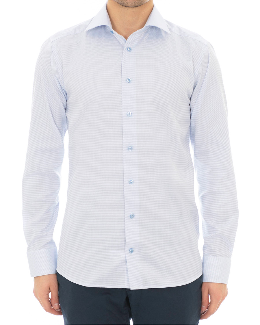 Heren | Overhemden | Eton | Slim Fit Micro Pattern Cutaway Shirt Light Blue