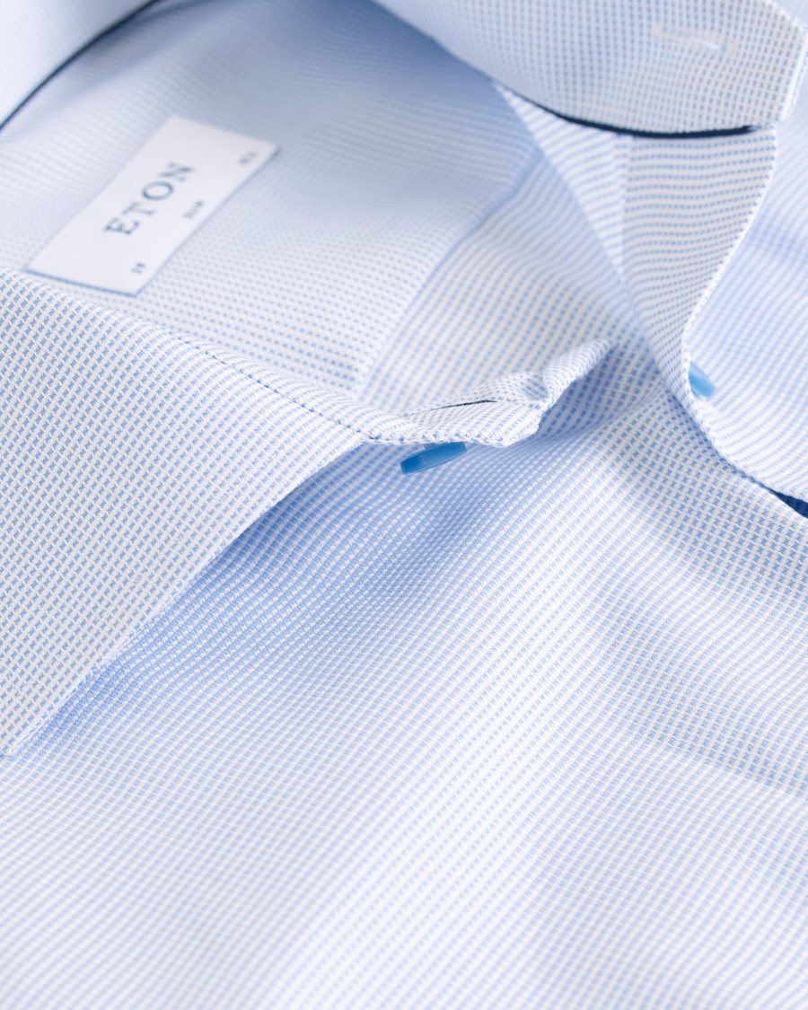 Heren | Overhemden | Eton | Slim Fit Micro Pattern Cutaway Shirt Light Blue