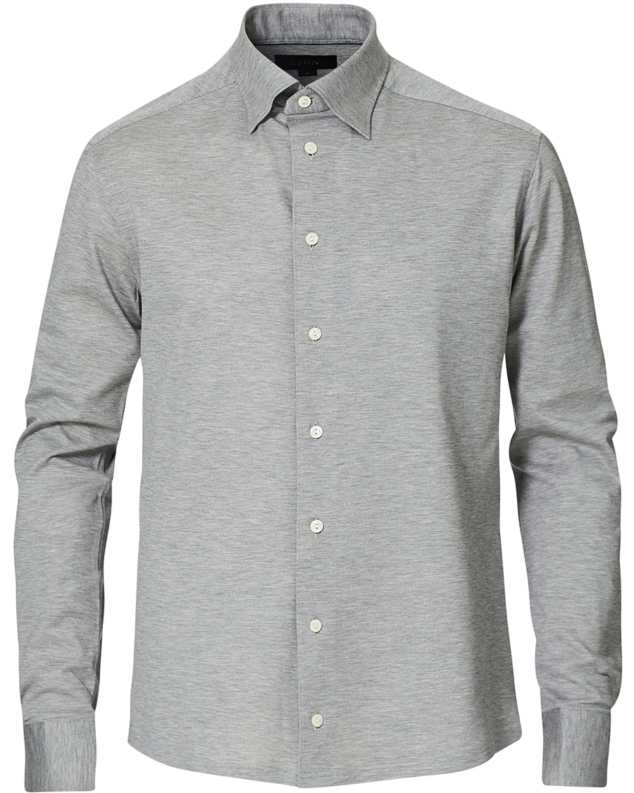 Heren | Overhemden | Eton | Slim Fit Jersey Button Under Shirt Grey