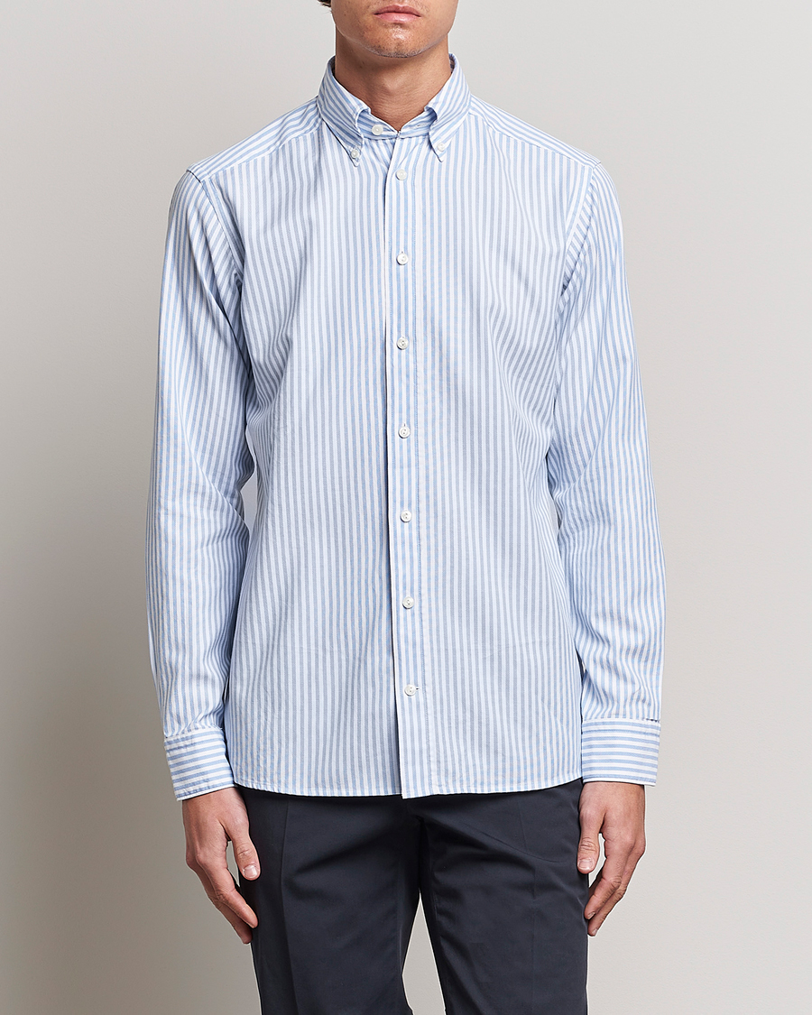 Men |  | Eton | Slim Fit Royal Oxford Stripe Button Down Light Blue