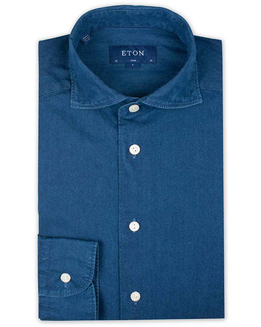 Heren | Overhemden | Eton | Slim Fit Twill Extreme Cutaway Shirt Dark Blue