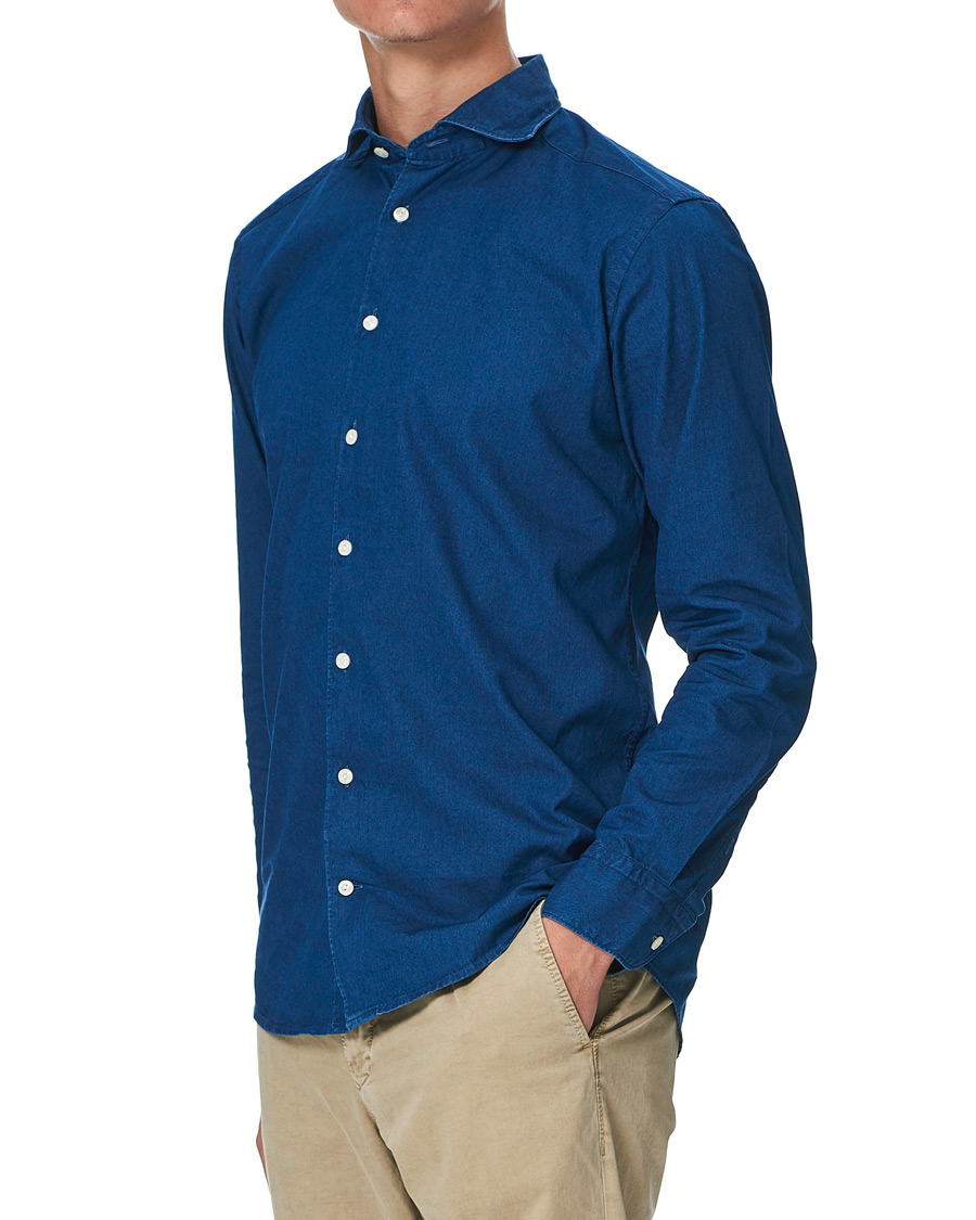 Heren | Overhemden | Eton | Slim Fit Twill Extreme Cutaway Shirt Dark Blue