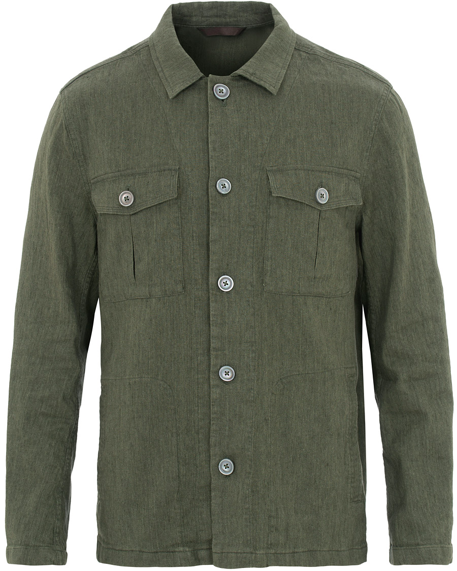 Heren | Overhemden | Oscar Jacobson | Holger Cotton/Linen Shirt Jacket Green