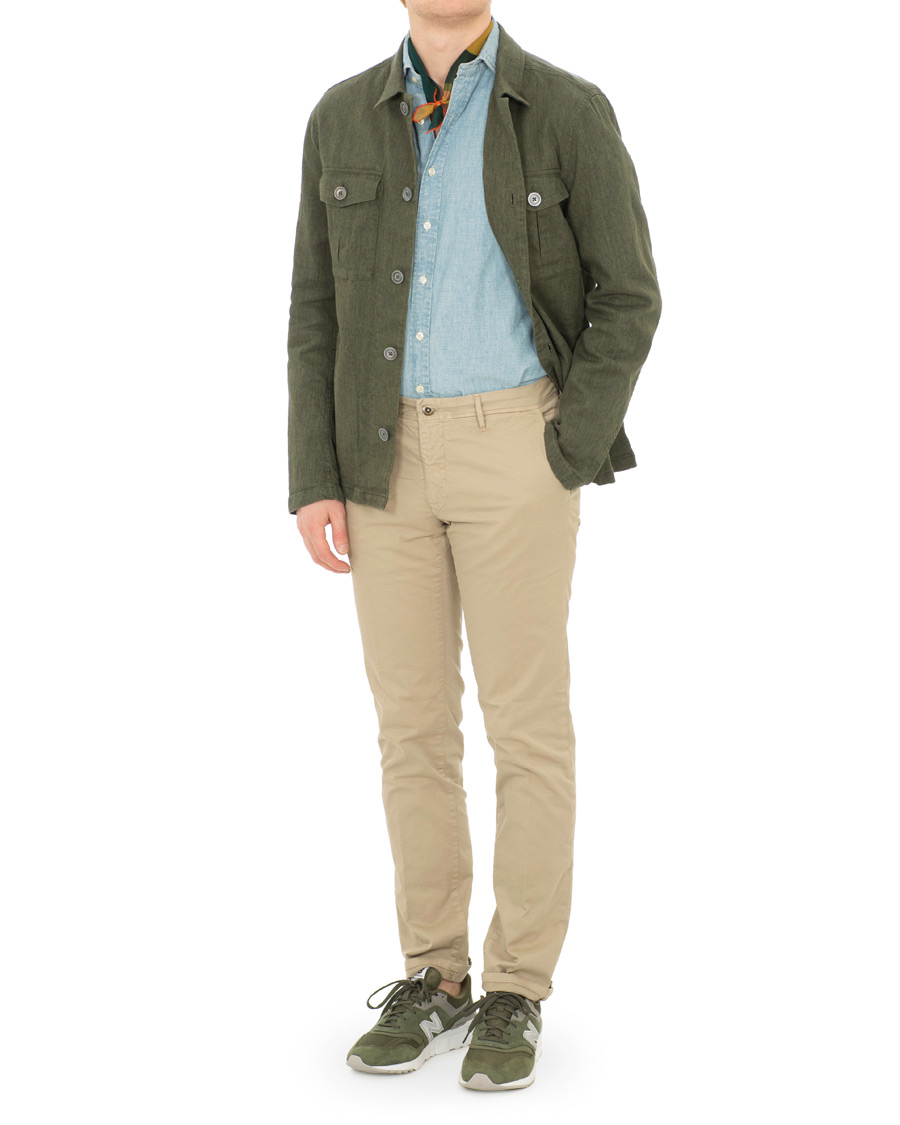 Heren | Overhemden | Oscar Jacobson | Holger Cotton/Linen Shirt Jacket Green