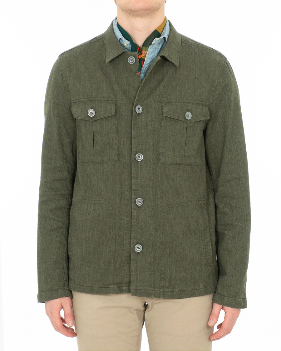 Heren | Overhemden | Oscar Jacobson | Holger Cotton/Linen Shirt Jacket Green