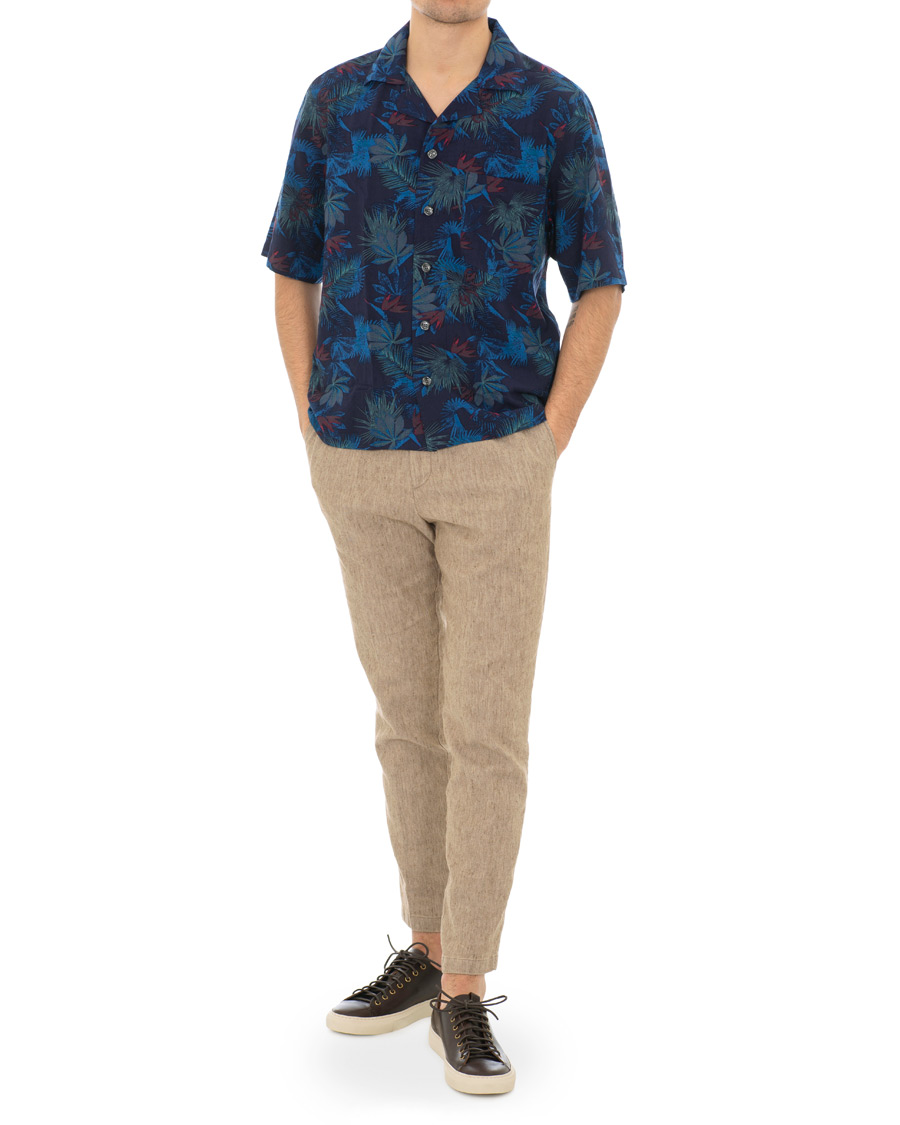 Heren | Overhemden | Oscar Jacobson | Hilmer Camp Collar Printed Flower Short Sleeve Shirt Blue
