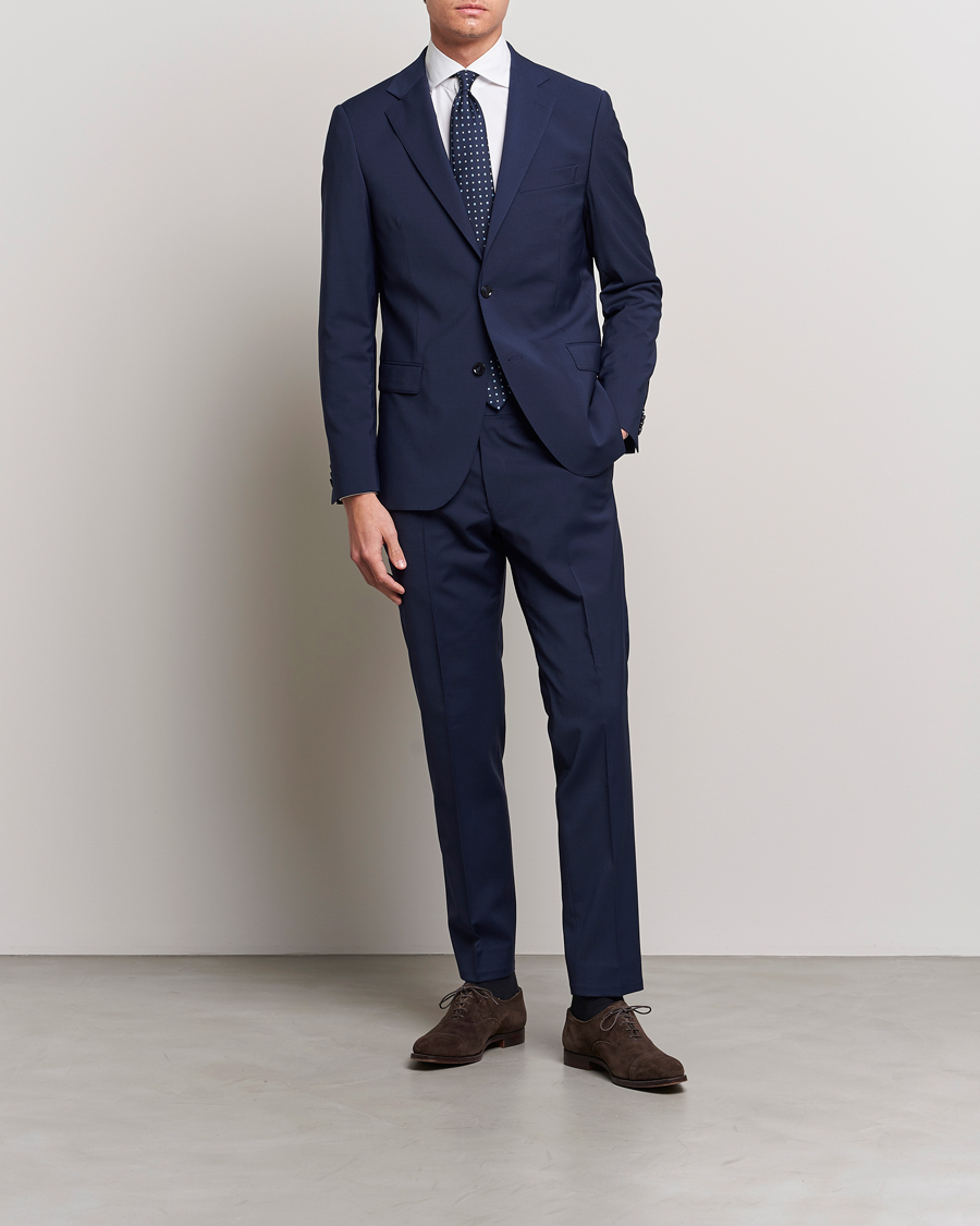 Heren | Broeken | Oscar Jacobson | Denz Wool Stretch Trousers Blue