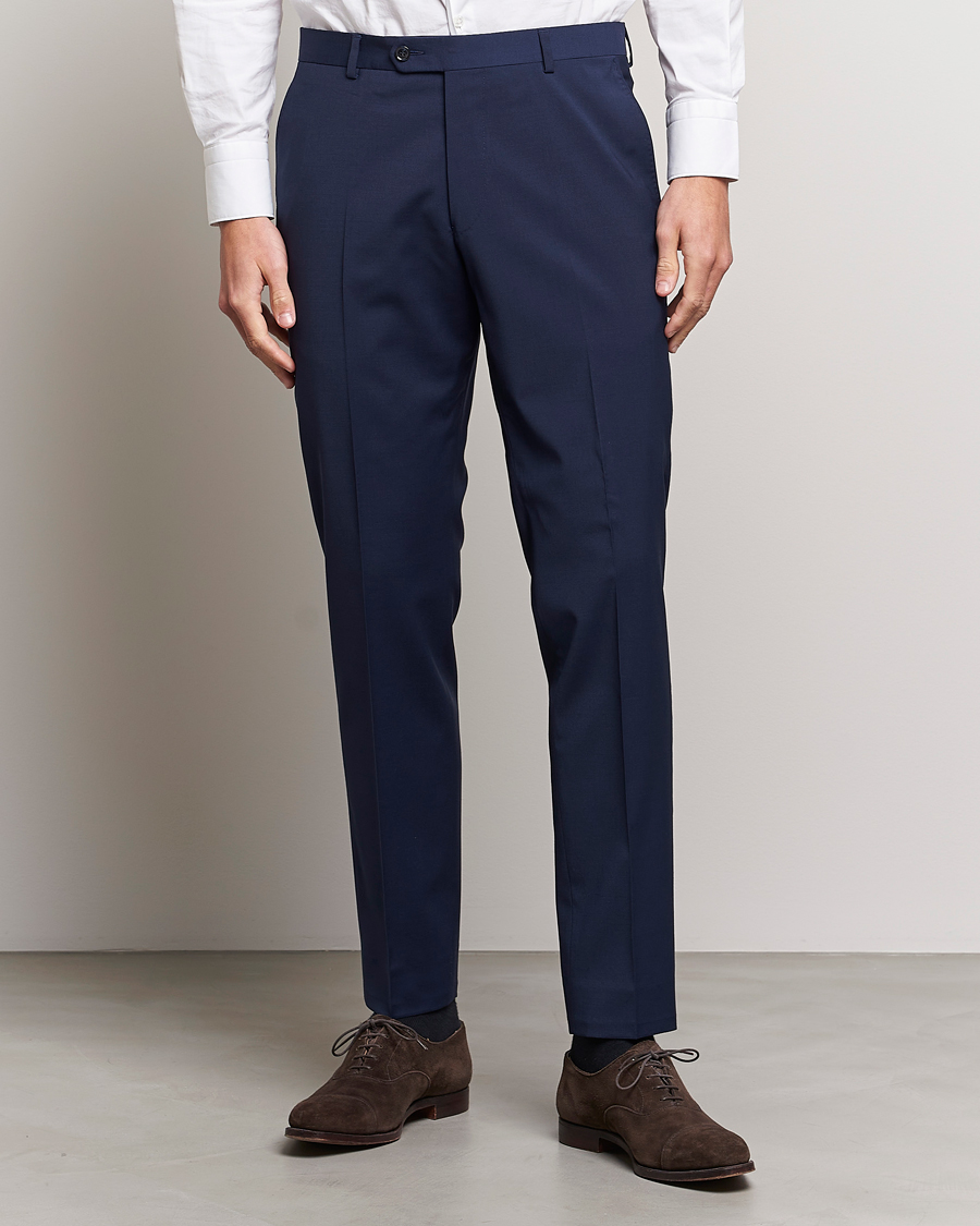 Heren | Afdelingen | Oscar Jacobson | Denz Wool Stretch Trousers Blue