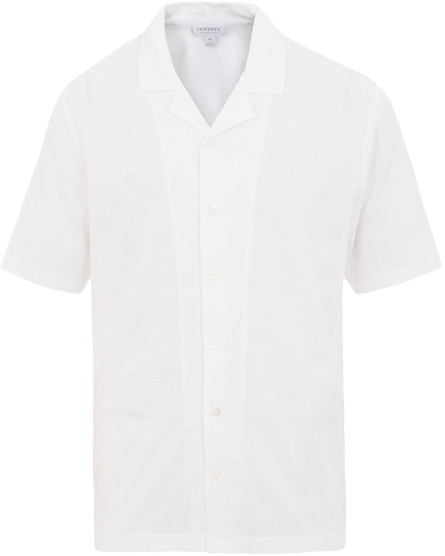Heren | Overhemden | Sunspel | Short Sleeve Pique Shirt White