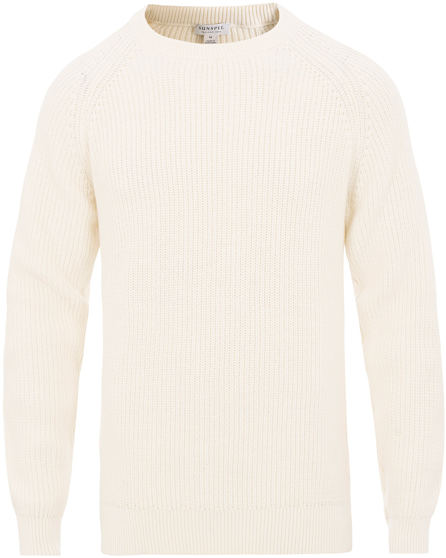 Heren | Truien | Sunspel | Long Sleeve Rib Crew Neck Sweater Off White