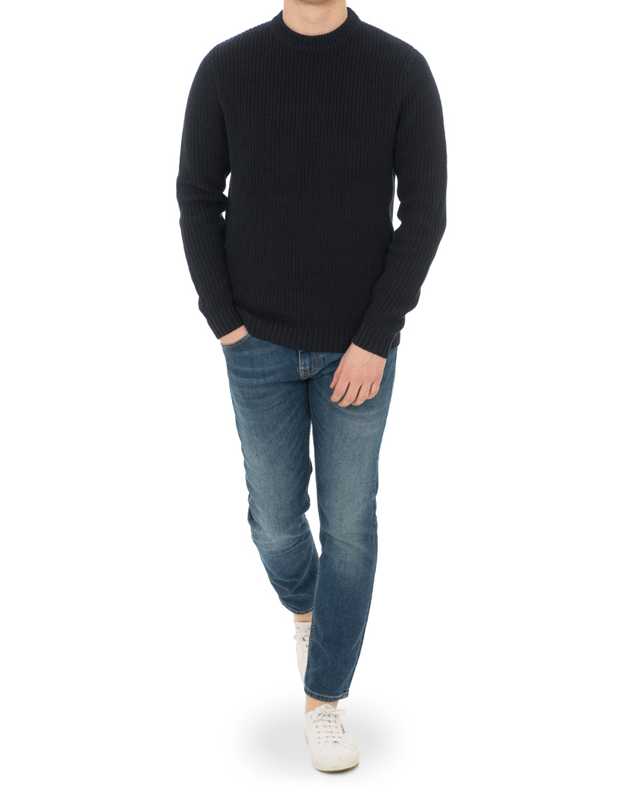 Heren | Truien | Lexington | Herman Ribbed Crew Neck Deep Marine Blue
