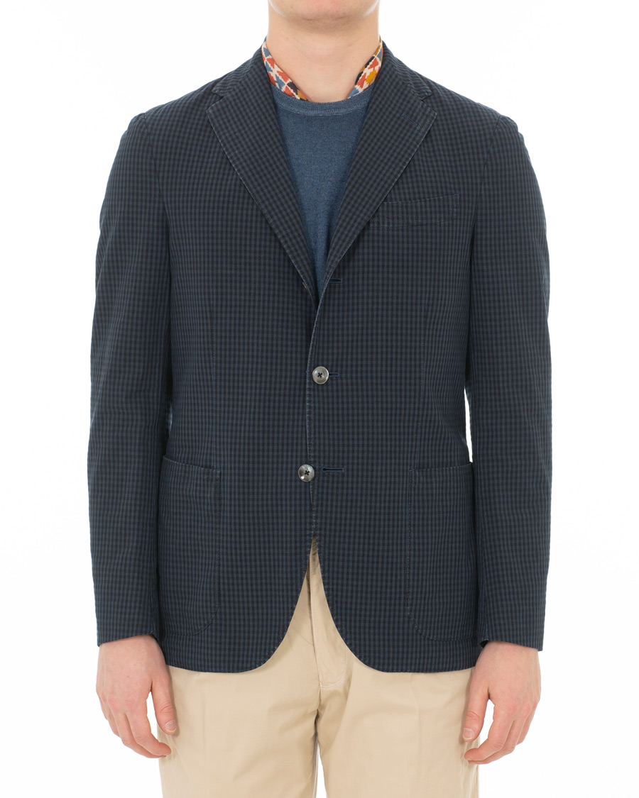 Heren | Blazers | The Gigi | Art Tonal Micro Check Blazer Dark Blue