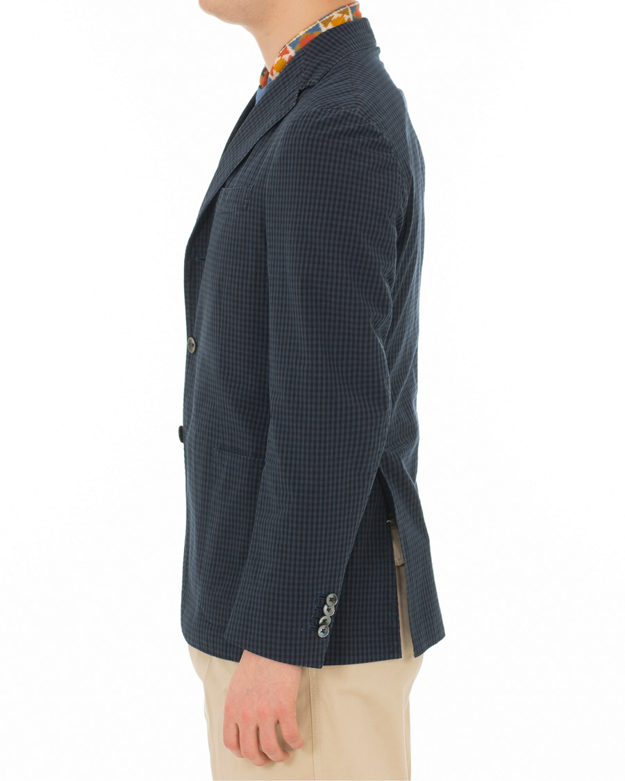 Heren | Blazers | The Gigi | Art Tonal Micro Check Blazer Dark Blue