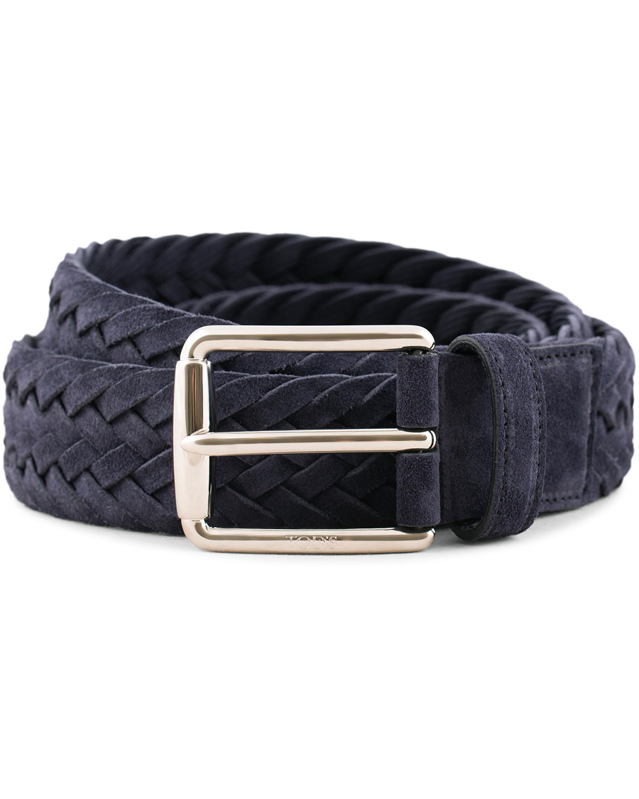 Heren | Tod's Intreccio Woven Belt Midnight Blue Suede | Tod's | Intreccio Woven Belt Midnight Blue Suede