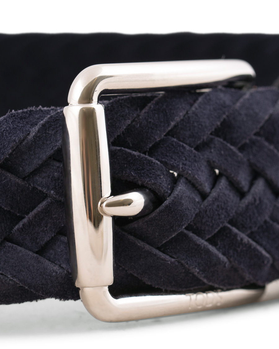 Heren | Tod's Intreccio Woven Belt Midnight Blue Suede | Tod's | Intreccio Woven Belt Midnight Blue Suede