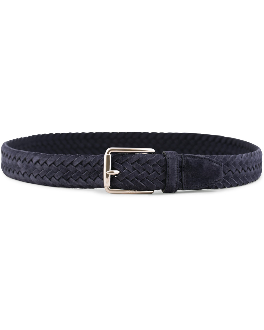Heren | Tod's Intreccio Woven Belt Midnight Blue Suede | Tod's | Intreccio Woven Belt Midnight Blue Suede