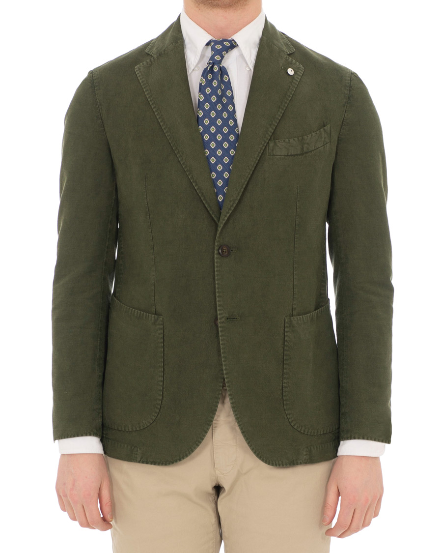 Heren | Blazers | L.B.M. 1911 | Jack Regular Fit Linen Blazer Military Green