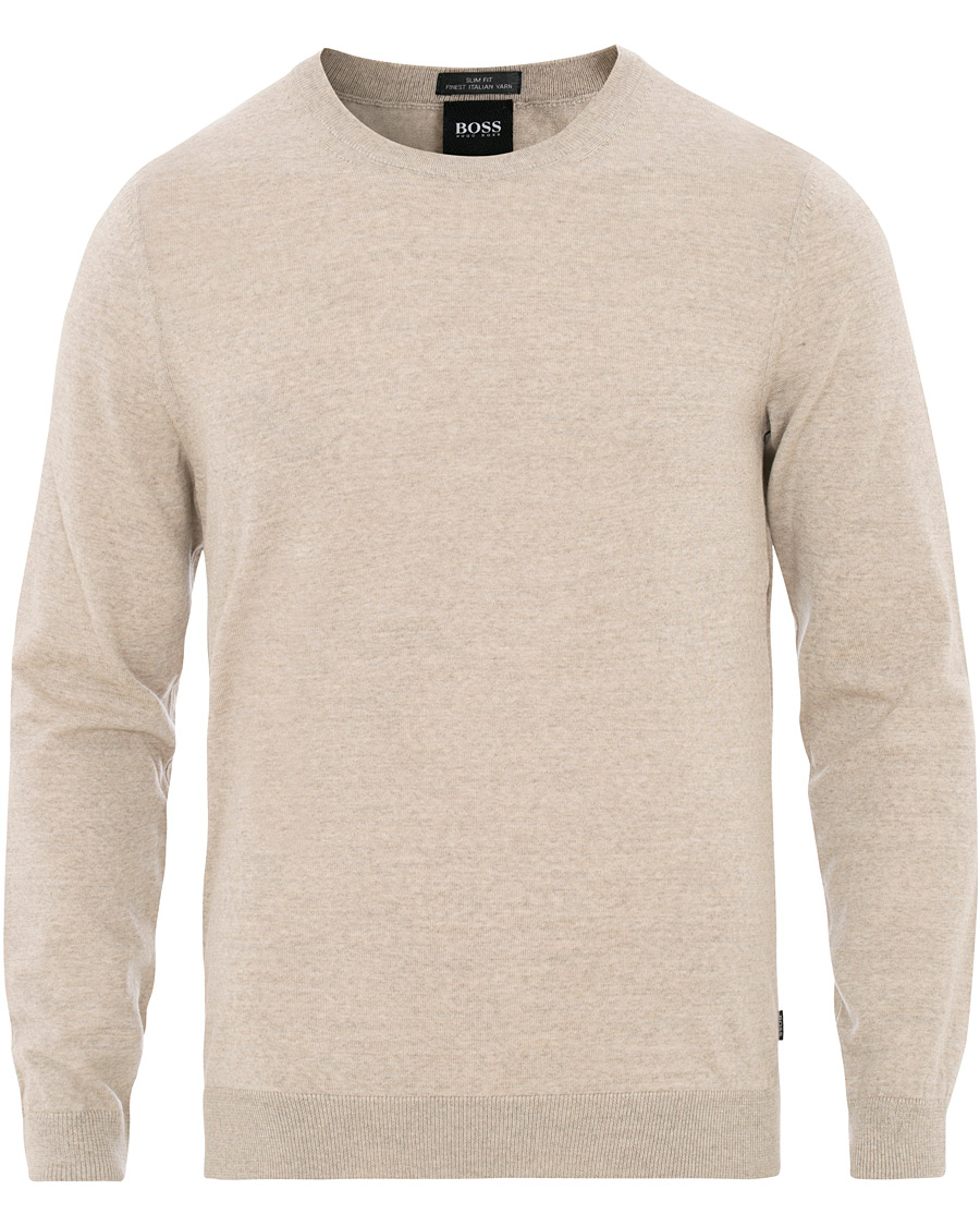 Heren | Truien | BOSS BLACK | BOSS Leno Merino Wool Crew Neck Pullover Beige